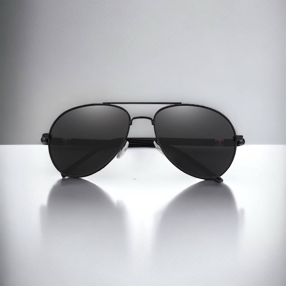 Mens Aviator Sunglasses Black Metal Frame Gray Polarized Lenses New